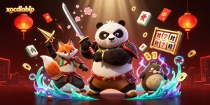 Xocdiabip offers thrilling action with a samurai panda and ninja fox in a dynamic casino scene.