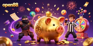 Experience thrilling wins with open88 at a lively casino scene filled with dynamic elements.