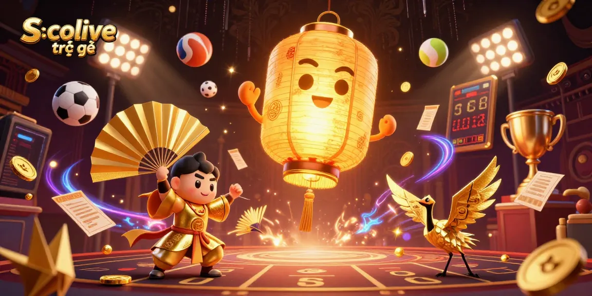 Experience Socolive trực tiếp with a vibrant 3D illustration showcasing dynamic sports elements and energetic characters.