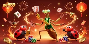 Experience the thrills of ae889 with a giant mantis card sharp and ladybug pit boss in a lavish casino scene.