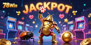 78Win offers an exciting gaming experience, showcasing vibrant casino characters celebrating a jackpot victory.
